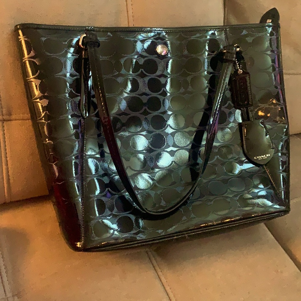 Black Patent Leather Coach Shoulder Bag